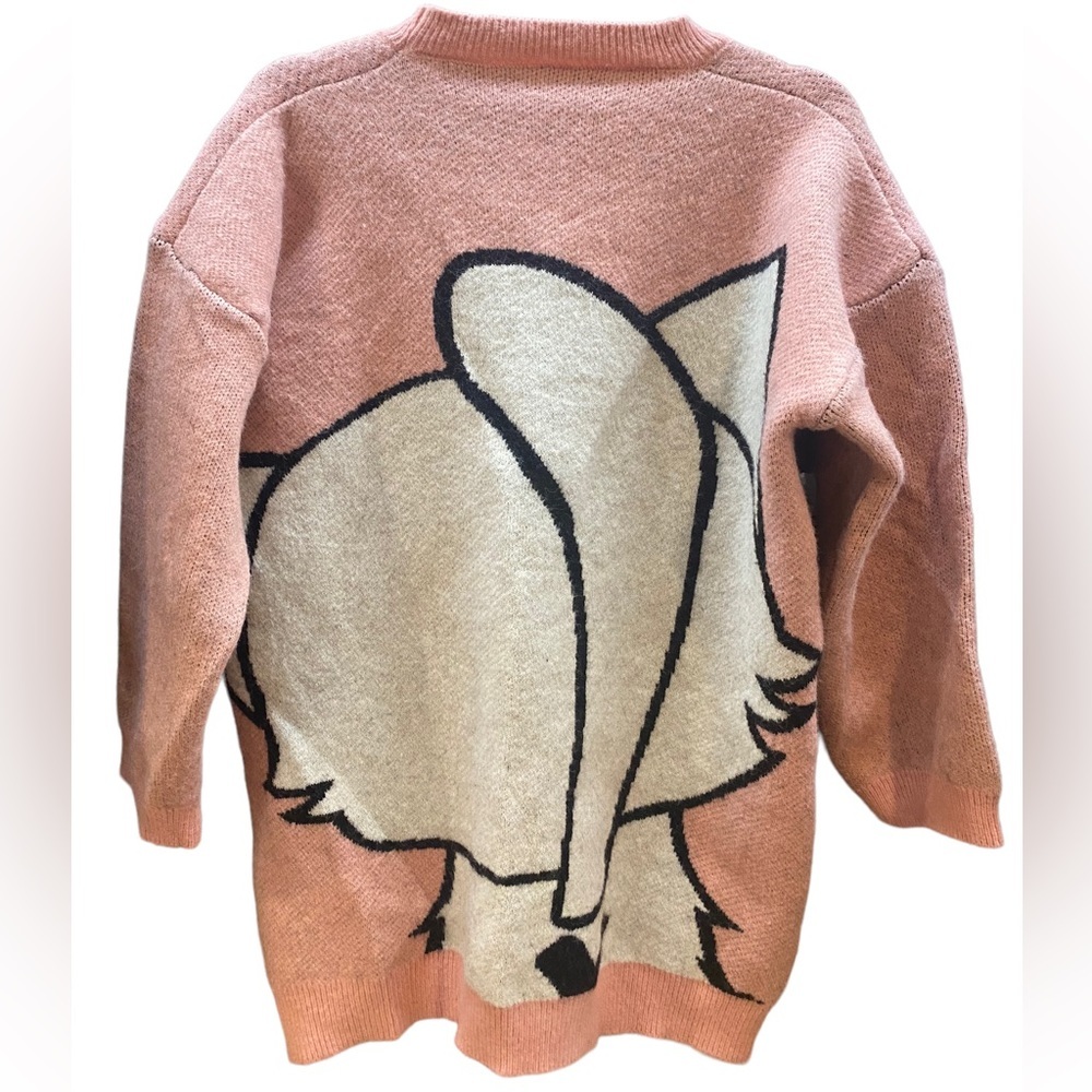 Vintage Pink & Black Happy Cat Face Butt Cozy Crewneck Knit Sweater Medium - Picture 2 of 5